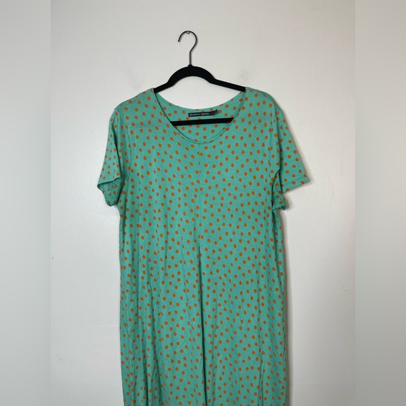 Gudrun Sjoden Polka Dot Soft Lyocell Maxi Dress Green Orange Lagenlook Sz L - Picture 3 of 10